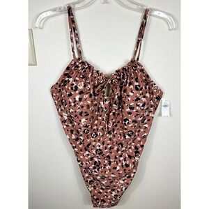 Old Navy One Piece Swimsuit XL Leopard Print Cinched Tie Front Modern Retro Chic